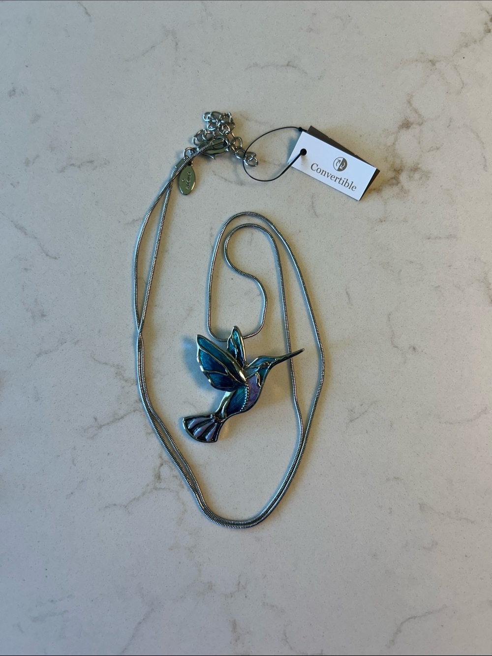 Chico's Blue and Teal Hummingbird Pendant Necklace